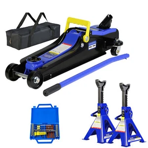 2 Ton Low Profile Floor Jack Heavy Duty & 3 Ton Jack Stand & Tire Repair Kit - Picture 1 of 9