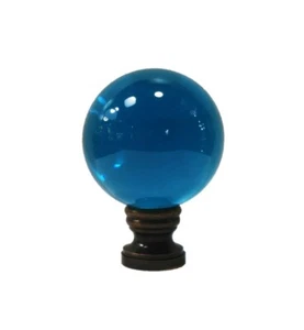 Lamp Finial-Large AQUA GLASS ORB-Brass Base-Choice of 3 Finishes AB,CH or PB - Picture 1 of 16