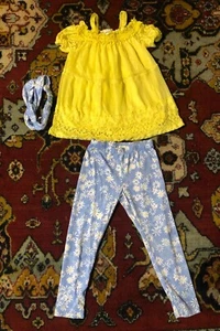  Forever me Girls 3-Piece Top Legging Headband Set, Color Yellow/Blue, Size 6 - Picture 1 of 1