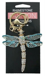 Dragonfly Keychain Blue and Clear Crystal Rhinestone Charm Gift - Picture 1 of 1