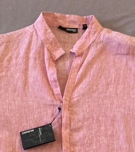 Camisa Para Hombre MURANO Polvorienta Malva 100% Lino Grande L NUEVA NUEVA CON ETIQUETAS Bonita! - Imagen 1 de 4