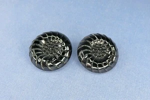 Vintage / Antique Black Glass Button with Four-Way Brass Shank - Picture 1 of 12