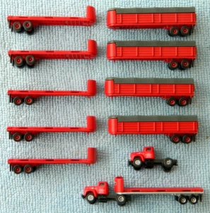Lot of Mini Metals N-Scale Fruehauf Covered Wagon & Flatbed Trailers, PIE Trucks - Picture 1 of 8