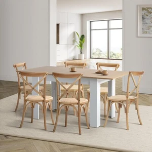 Oikiture 160cm Extendable Dining Table with 6PCS Dining Chairs Crossback Wooden - Picture 1 of 10