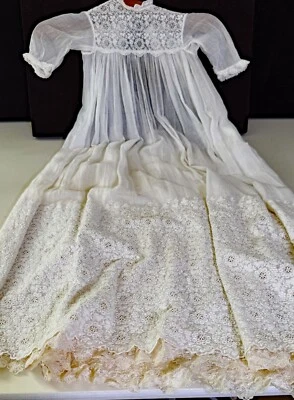 Antiguo vestido de bautizo eduardiano hecho a mano bordado blanco ZZ560 Foto 1 de 4