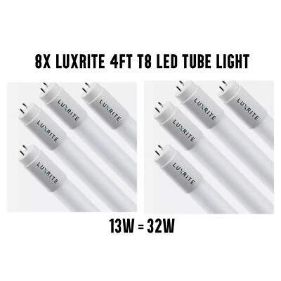 Lot 8x Used Luxrite 4FT T8 LED 13W = 32W 4000K Light Bulb Ballast g13 Bypass - Image 1 of 4