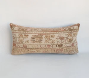 Muted Anatolian Bedding Rug Pillow Cover , Organic Wool Oushak Carpet Pillow - Picture 1 of 9