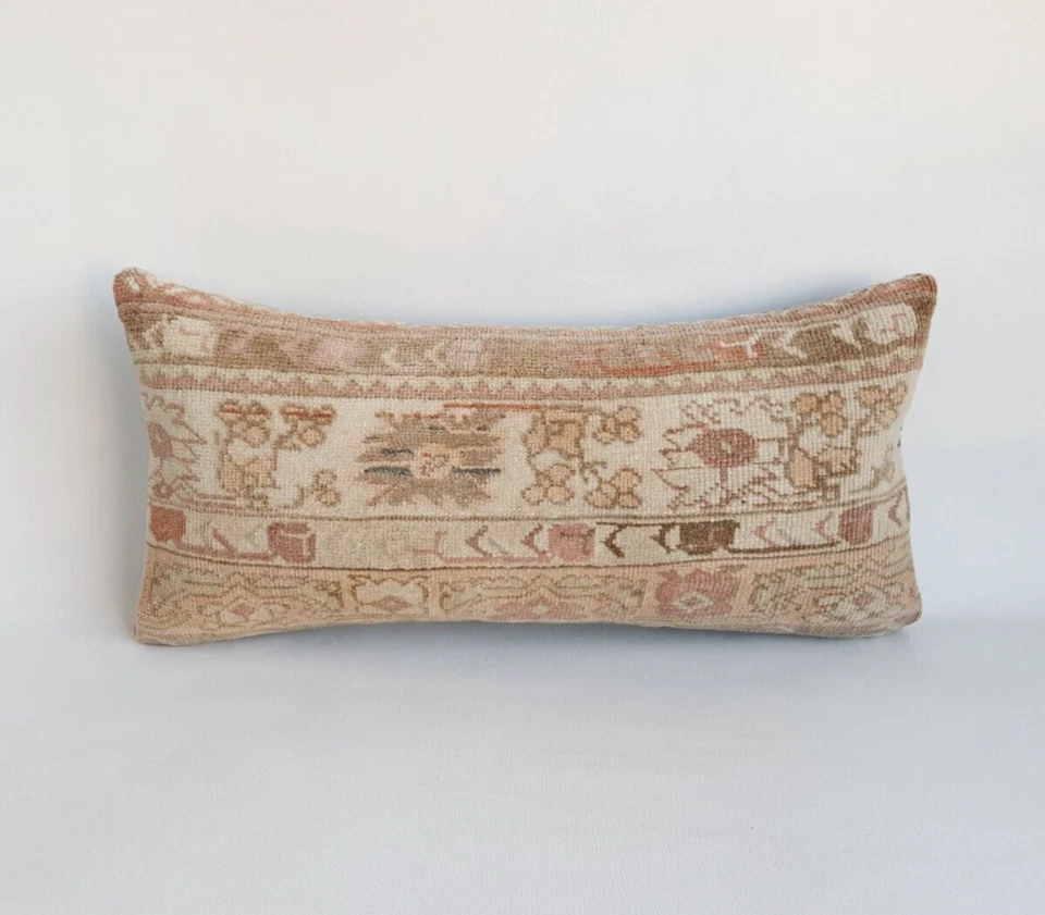 Muted Anatolian Bedding Rug Pillow Cover , Organic Wool Oushak Carpet Pillow - Image 1 of 4