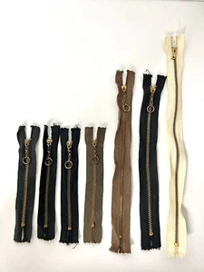 70s BRASS Pull Ring Zippers 1-11.5” 1-8.5 5-5” Lot 7 Brown Black Cream Vintage - Picture 1 of 3