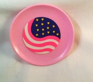 4 Patriotic Flag Plates Pink Made in Thailand Fashion Doll Display 1 3/4 in - Picture 1 of 8