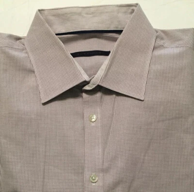 Men's ELIE TAHARI Button Front Long Sleeve Mini Grid Slim Fit Shirt 17.5-36/37 - Image 1 of 4