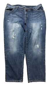 Lane Bryant Straight Leg Mom Jeans Style Blue Denim Distressed Pants Size 18