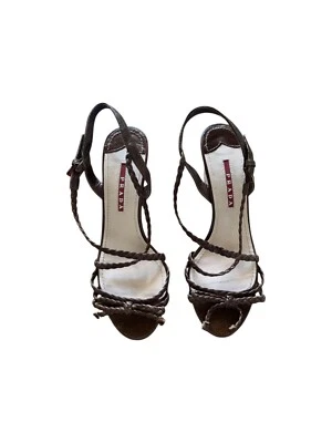 Vintage Prada Braided Brown Leather Mules with Bows - Image 1 of 4