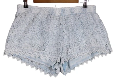 Indigo Rein Shorts Women's Size L Blue Lace Detail Lined Elastic Waist 32" - Image 1 of 4