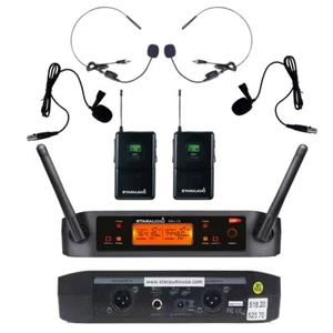Wireless UHF Headset Microphone Dual Channel Lavalier Lapel Bodypack Microphone - Picture 1 of 12