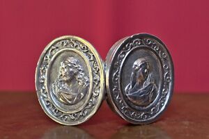 MEDAILLON reliquaire ARGENT MASSIF XIXe 19e siècle CHRIST & VIERGE 19th silver