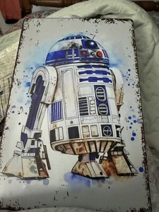 RETRO LICENSED STAR WARS R2D2 ANTIQUE LOOK TIN SIGN SHED - Picture 1 of 1