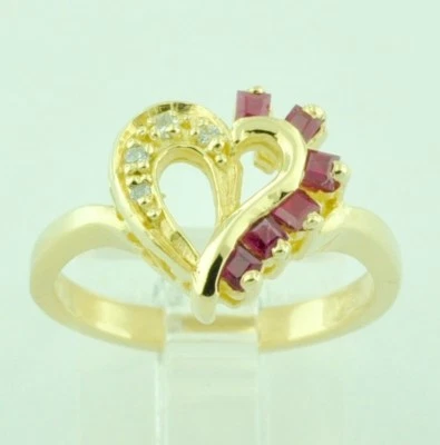 0.27 ct 14k Solid Yellow Gold Ladies Natural  Ruby & Diamond Ring  heart shape  - Image 1 of 4