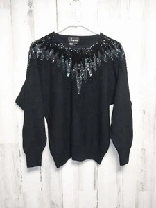 Vintage Angenie Pullover Angora Mischung Schwarz Pailletten Medium - Bild 1 von 5