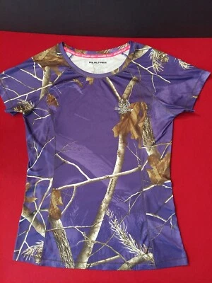 Realtree AP Short Sleeve Polyester Shirt Women's Small Purple Camo - Image 1 of 4