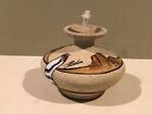 Sand Art Pottery Enamel Accents Oil Lamp Made in Mexico Signed 