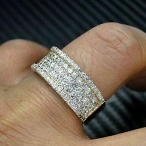 2Ct Round Cut Simulated Diamond Cluster Wedding Band Ring 14k Yellow Gold Plated - Picture 1 of 10