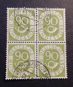Bund, 138 o Posthorn 90 Pf. Viererblock 4er-Block gestempelt gepr. Schlegel - Bild 1 von 2