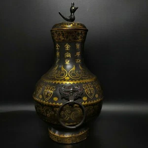 13.6'' Chinese Bronze flagon Pot inlay gold beast Bronze Kettle pot - Picture 1 of 9