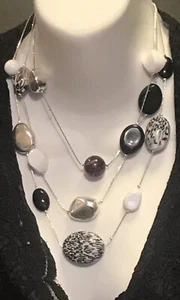 Silver Tone 17” Chain Collar Necklace Beads & Natural Stones - Picture 1 of 6