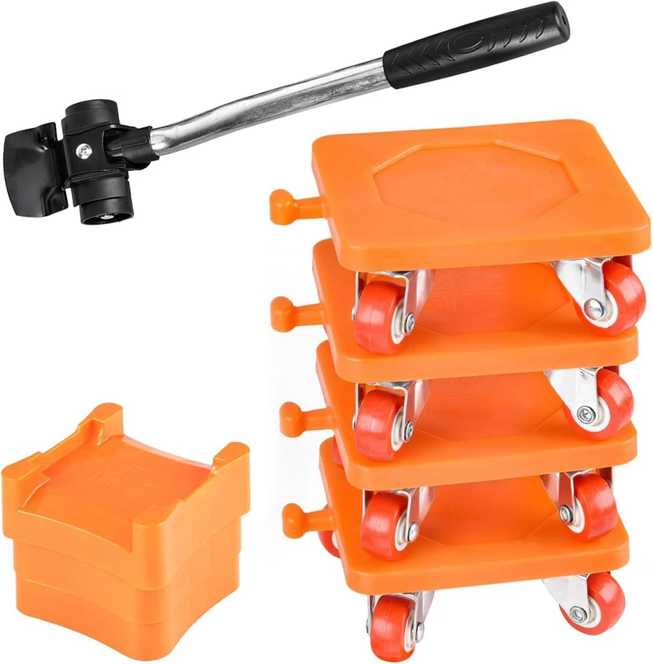 Set 9 Pezzi Sposta Mobili Pesanti 500Kg con Rulli Leva Piedini Estensione - Immagine 1 di 4