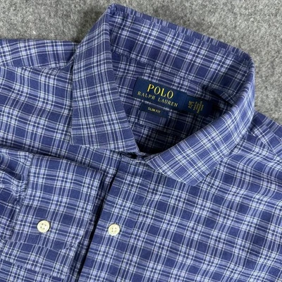 Camisa de vestir Polo Ralph Lauren para hombre 16,5 42 ajustada a cuadros azul blanco Foto 1 de 4