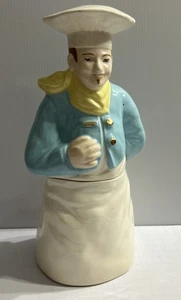 Vintage Chef Cookie Jar Unbranded 11” Tall RARE Knife Gold Buttons Blue Jacket - Picture 1 of 7