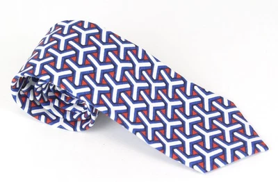 SUITSUPPLY MENS Tie 148x8 cm Linen Blue Knit Graphic Print Classic - Image 1 of 4