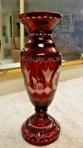 Vintage Egermann Tschechisch Böhmisch Rubinrot Schliff auf Klarglas 10,5" Fuß Vase - Bild 1 von 6