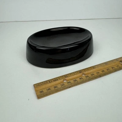 Vintage Black Oval Ceramic Porcelain Tabletop Bar Soap Dish Holder Glossy READ - Image 1 of 4