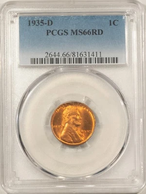1935-D LINCOLN CENT - PCGS MS-66 RD, FRESH & PREMIUM QUALITY! - Image 1 of 3