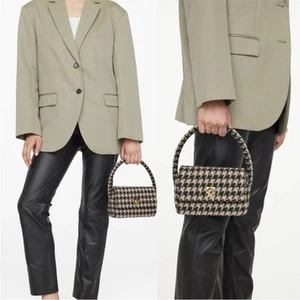 Anine Bing Nico Black and Cream Houndstooth Wool Mini Bag - Picture 1 of 7
