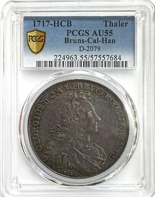 1717 SILVER BRUNSWICK LUNEBERG CALENBERG 1 THALER GEORGE I LOUIS COIN PCGS AU 55 - Image 1 of 3
