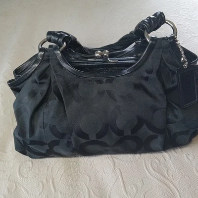 COACH Parker Purse L0893-13441P, KissLock Black Canvas Satchel Flaws See Pics - Image 1 of 4