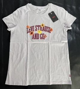 Ladies LEVI STRAUSS & CO. Logo Text Short Sleeve Crew Neck T-shirt UK M in Lilac - Picture 1 of 10