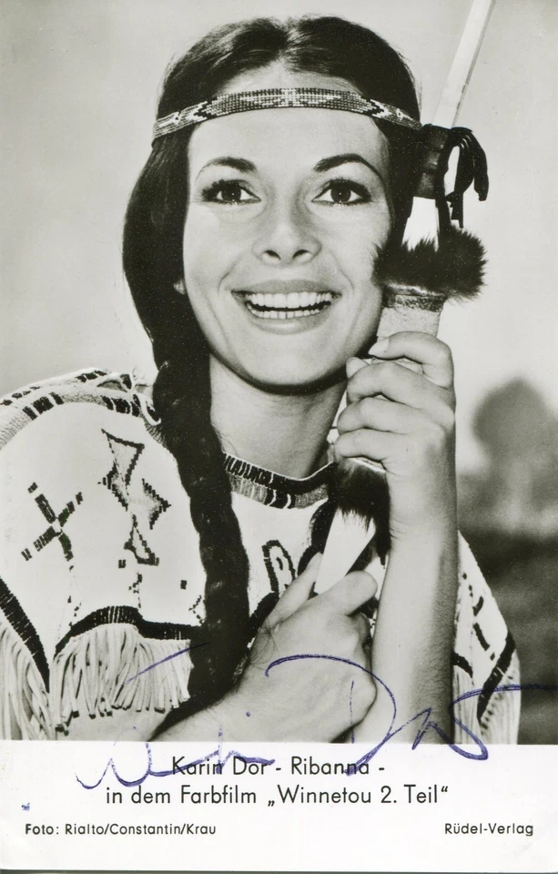 Karl May Winnetou: Karin Dor Autogramm als Ribanna in Winnetou II Rüdel-Karte - Bild 1 von 2