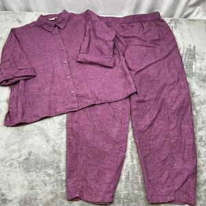 Eileen Fisher Bio Leinen Shirt Hose Set Damen Oberteil Medium Hose Small Pflaume - Bild 1 von 20