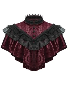 Punk Rave Daily Vie Femmes Gothique Usé Velours Lacets Bolero Cape Rouge et Noir - Picture 1 of 13