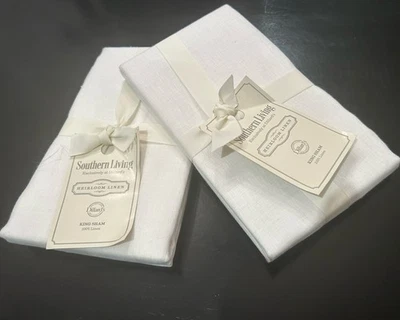 Southern Living Heirloom Linen King Pillow Shams 2 White 100% Linen  - Image 1 of 4