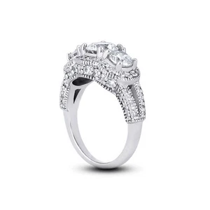 Anillo de compromiso con halo de oro de 14 k con diamantes certificados naturales corte redondo F-vs2 de 3,42 quilates - Imagen 1 de 3