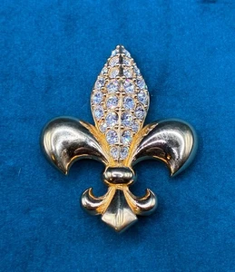 Vintage Swarovski Fleur de Lis Brosche Anstecknadel goldfarbene Kristalle Schwanenmarke 1 7/8 Zoll - Bild 1 von 5