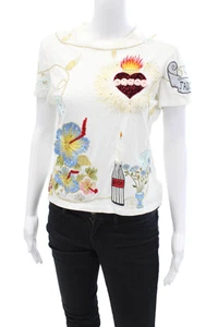 Christian Dior Boutique Girls Short Sleeve Embroidered Patchwork T-shirt White S - Picture 1 of 8