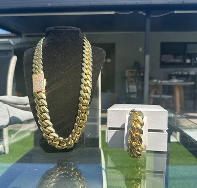 Bracelet & Chain Set  Miami Gold Cuban Link Gold Plated Stainless Steel Set 20mm - Image 1 of 2