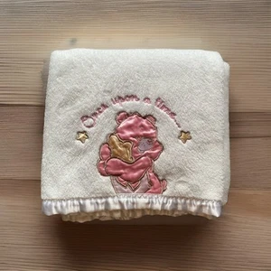 Care Bears Baby Blanket Love A Lot Bear Satin Trim Once Upon a Time Plush White - Picture 1 of 12