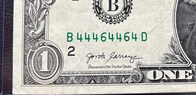 2017A $ 1 Dollar Bill 💸 #44464464 (6 of a kind and a Pair) Binary Note Very 😎 - Image 1 of 4